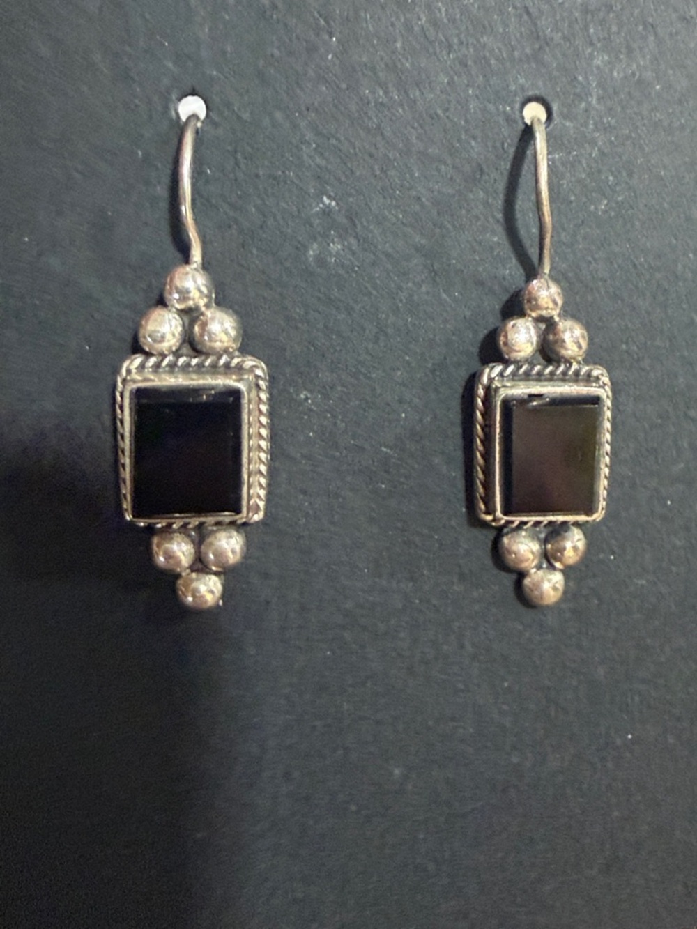 Sterling Silver Black Stone Drop Earrings